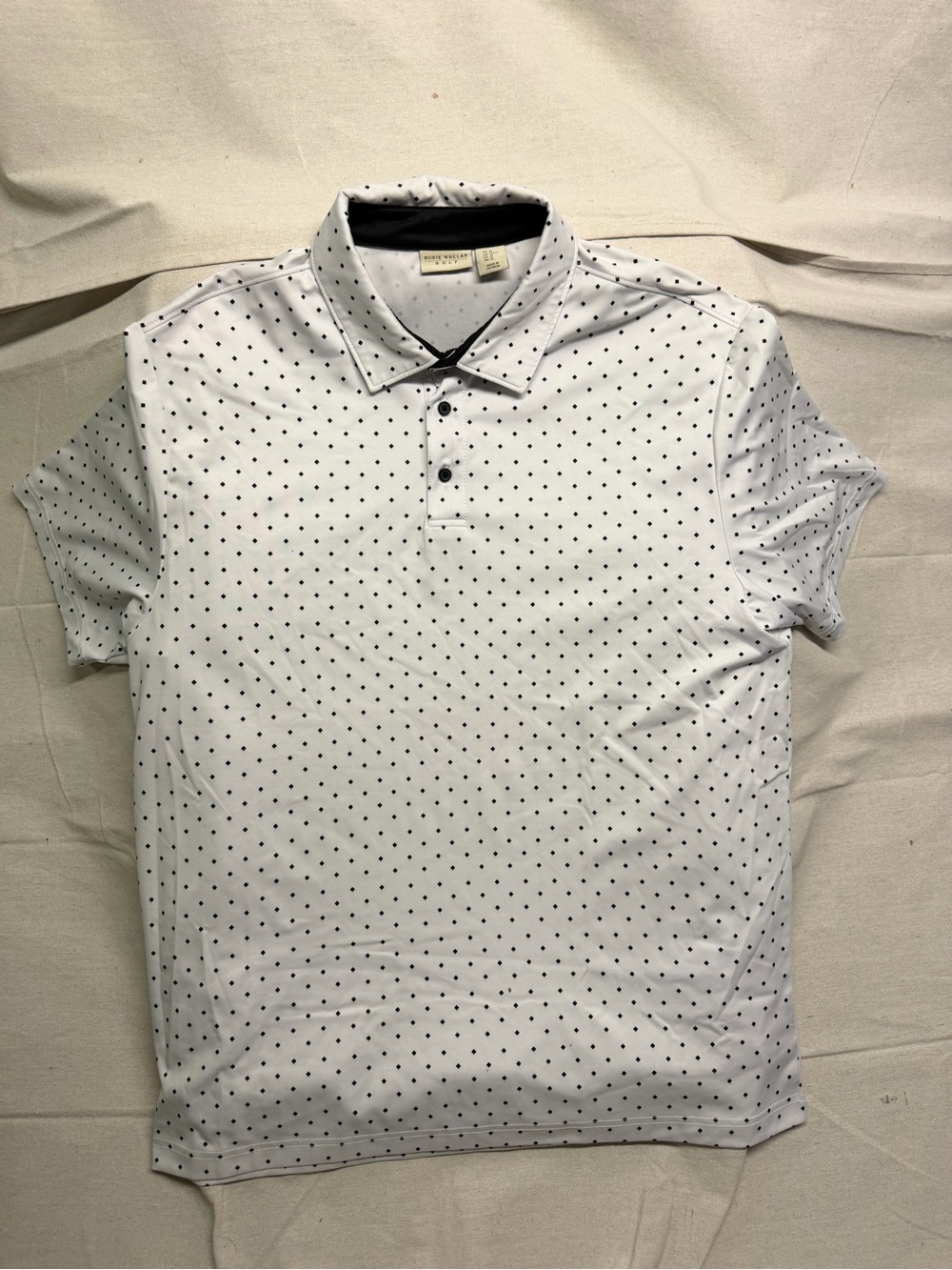 Men's White Polo with Black Micro Dot Pattern